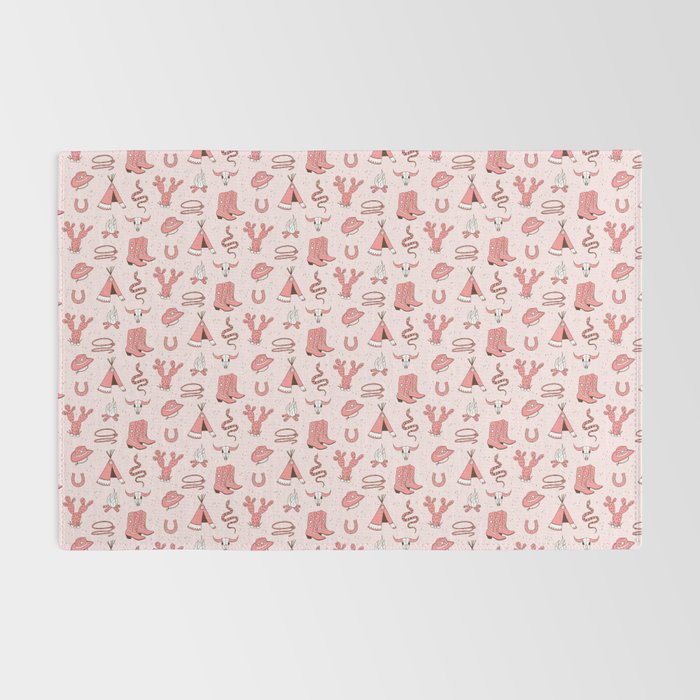 Cute Cowgirl Pattern, Cowboy Print in Blush Pink Rug Gallery Image 2