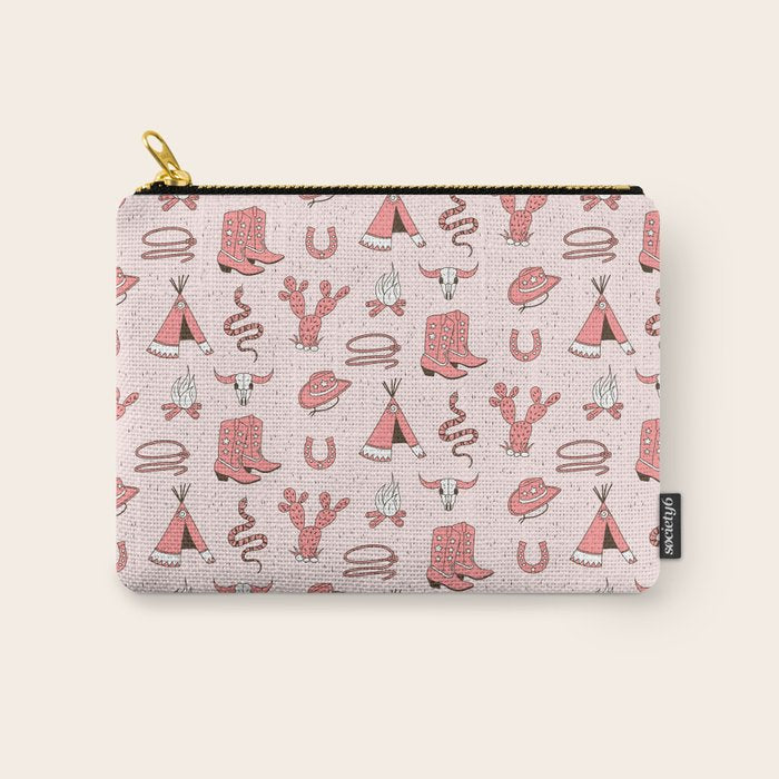 Cute Cowgirl Pattern, Cowboy Print in Blush Pink Carry All Pouch Gallery Image 1