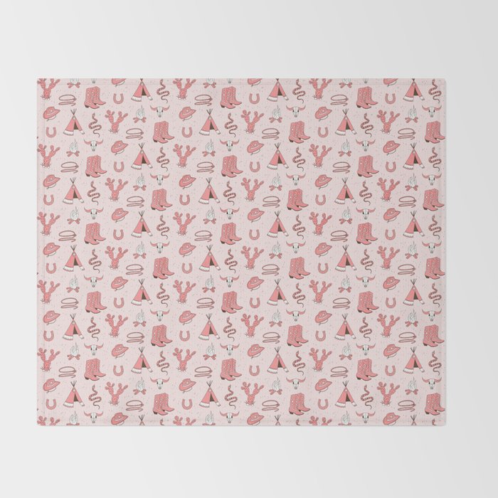 Cute Cowgirl Pattern, Cowboy Print in Blush Pink Throw Blanket Gallery Image 2
