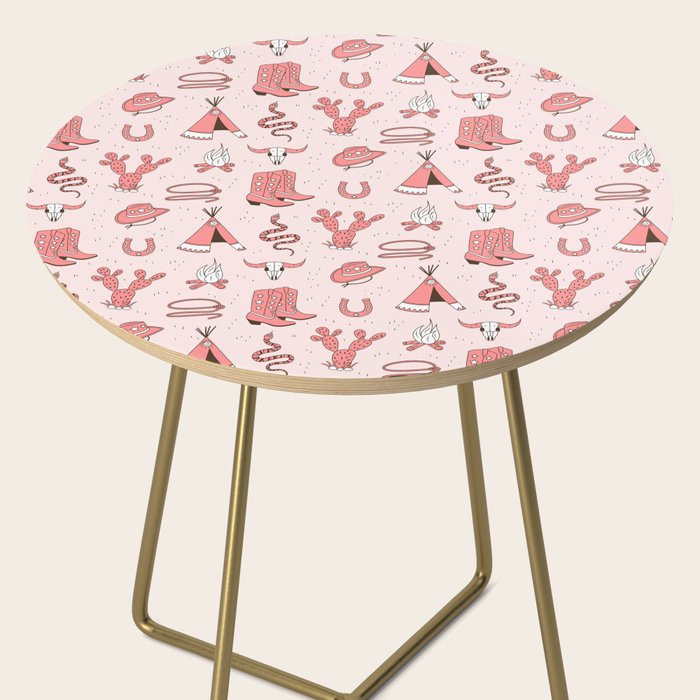Cute Cowgirl Pattern, Cowboy Print in Blush Pink Side Table Gallery Image 2