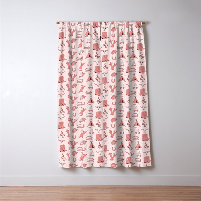 Cute Cowgirl Pattern, Cowboy Print in Blush Pink Window Curtain Gallery Image 3