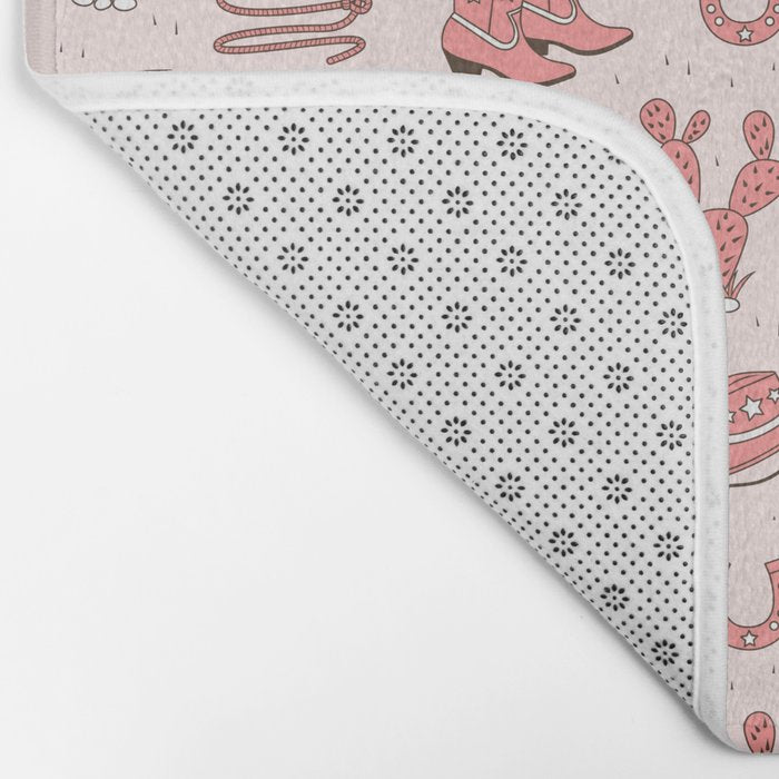 Cute Cowgirl Pattern, Cowboy Print in Blush Pink Bath Mat Gallery Image 2