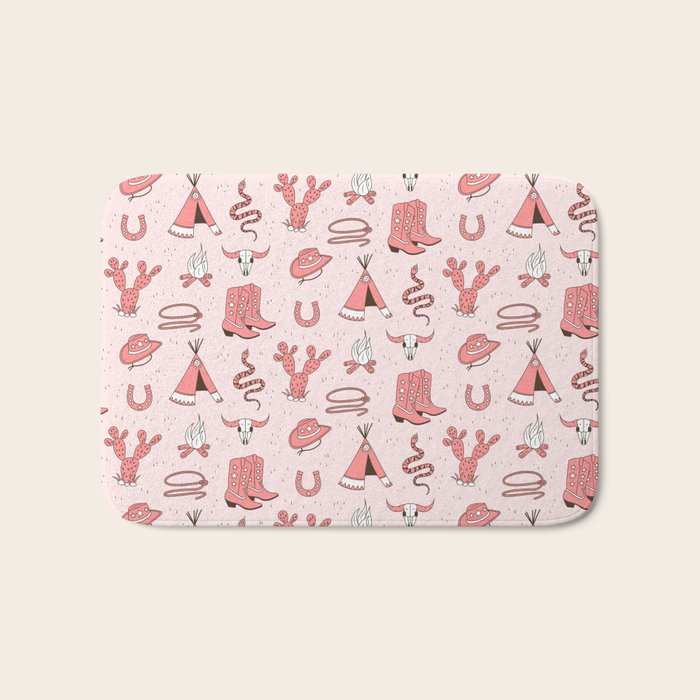 Cute Cowgirl Pattern, Cowboy Print in Blush Pink Bath Mat Gallery Image 1