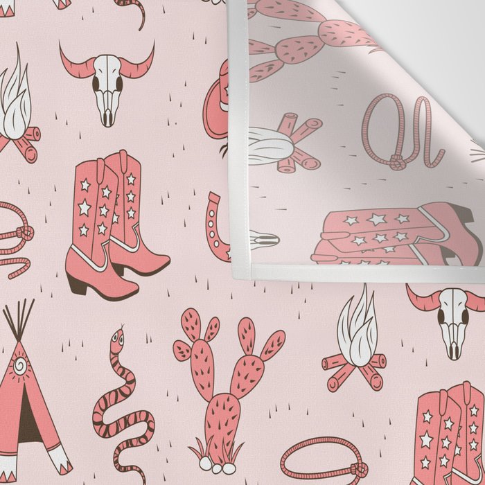 Cute Cowgirl Pattern, Cowboy Print in Blush Pink Wall Tapestry Gallery Image 3