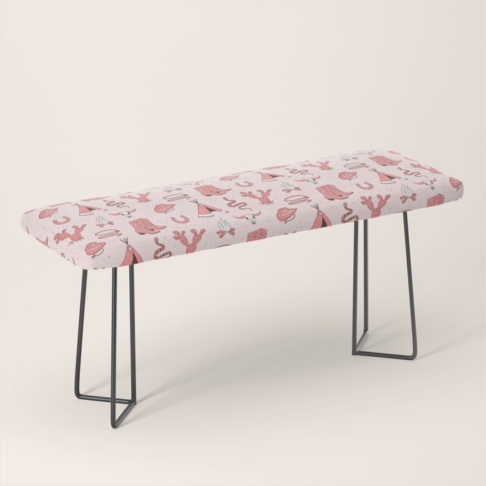 Cute Cowgirl Pattern, Cowboy Print in Blush Pink Bench Gallery Image 1