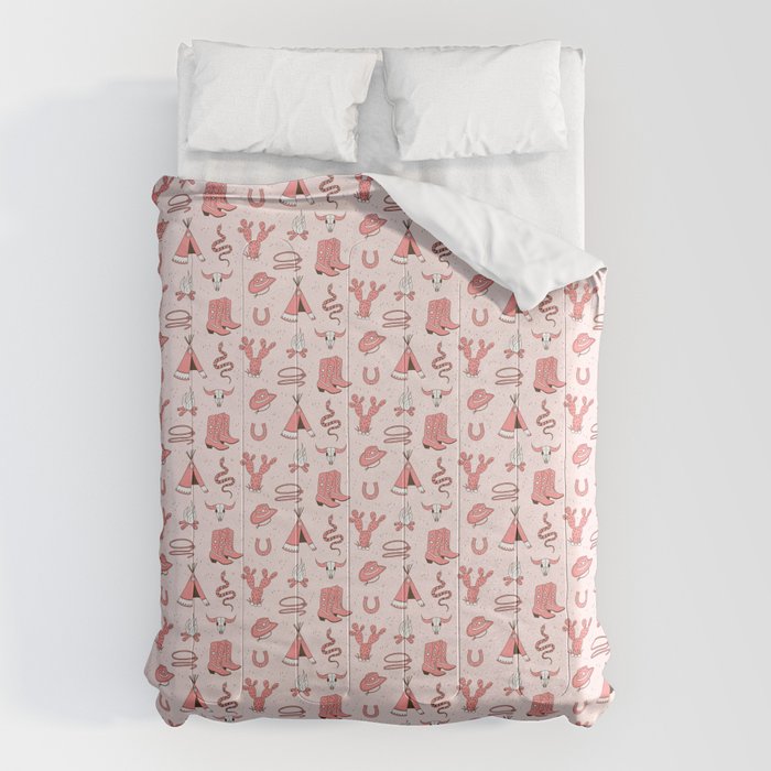 Cute Cowgirl Pattern, Cowboy Print in Blush Pink Comforter Gallery Image 1