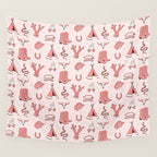 Cute Cowgirl Pattern, Cowboy Print in Blush Pink Wall Tapestry Gallery Image 4