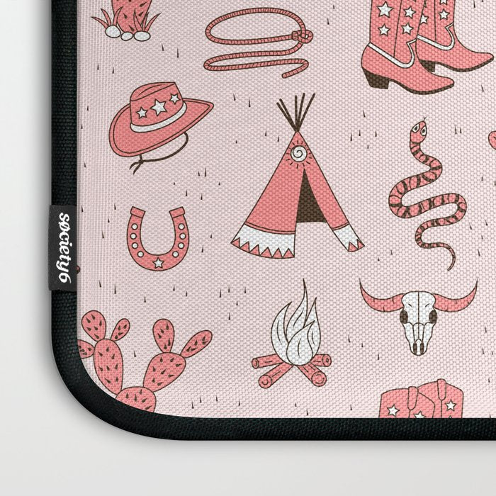 Cute Cowgirl Pattern, Cowboy Print in Blush Pink Laptop Sleeve Gallery Image 3