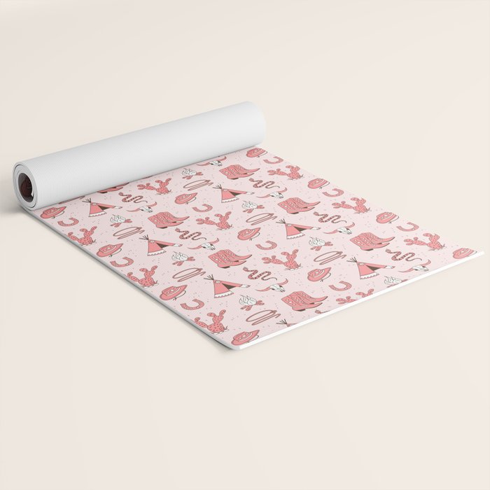 Cute Cowgirl Pattern, Cowboy Print in Blush Pink Yoga Mat Gallery Image 2