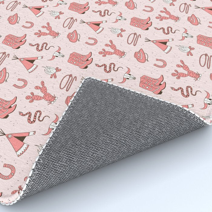 Cute Cowgirl Pattern, Cowboy Print in Blush Pink Rug Gallery Image 4