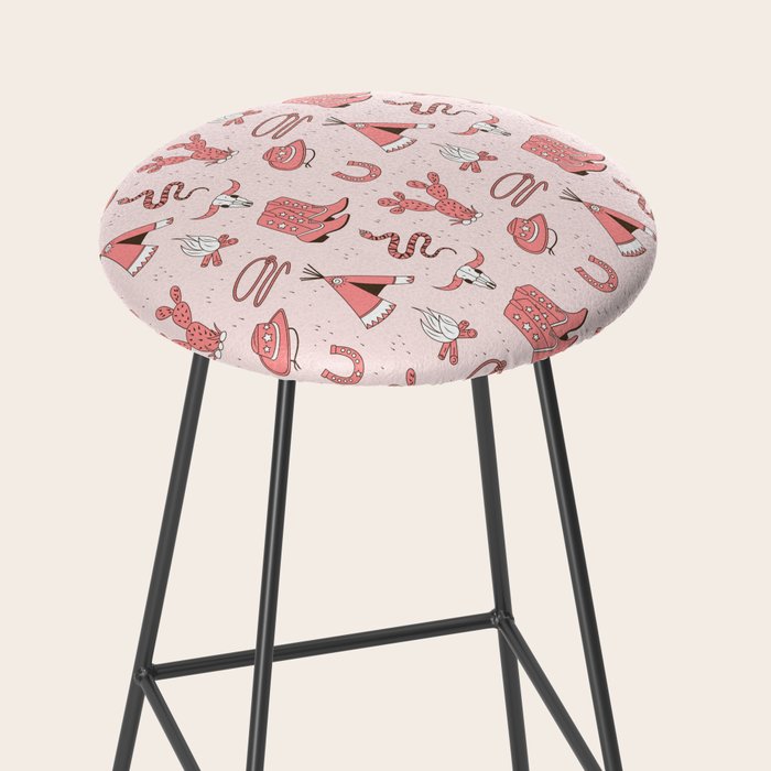 Cute Cowgirl Pattern, Cowboy Print in Blush Pink Stool Gallery Image 2