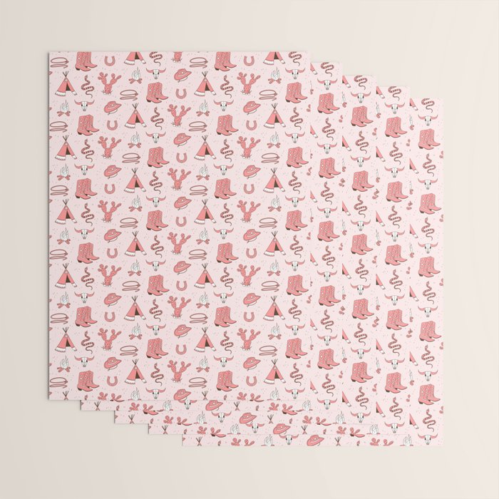 Cute Cowgirl Pattern, Cowboy Print in Blush Pink Wrapping Paper Gallery Image 3