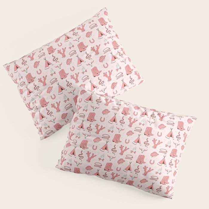 Cute Cowgirl Pattern, Cowboy Print in Blush Pink Pillow Sham Gallery Image 1