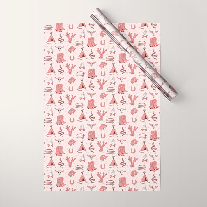 Cute Cowgirl Pattern, Cowboy Print in Blush Pink Wrapping Paper Gallery Image 1