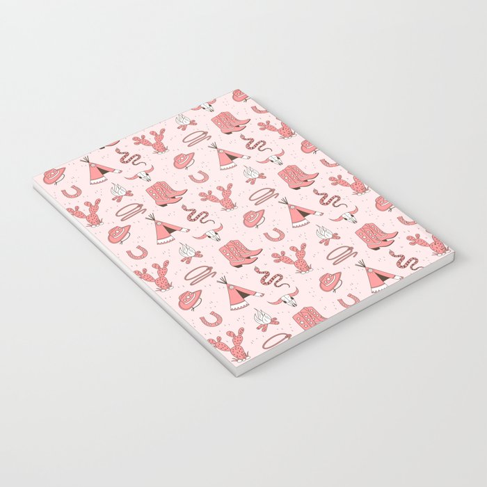 Cute Cowgirl Pattern, Cowboy Print in Blush Pink Notebook Gallery Image 3