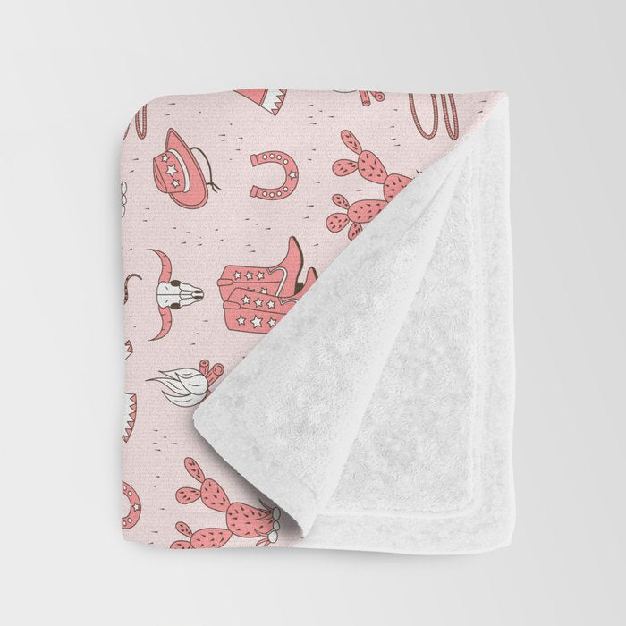 Cute Cowgirl Pattern, Cowboy Print in Blush Pink Throw Blanket Gallery Image 3