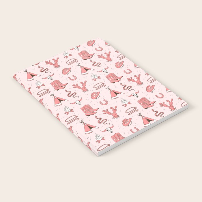 Cute Cowgirl Pattern, Cowboy Print in Blush Pink Notebook Gallery Image 2