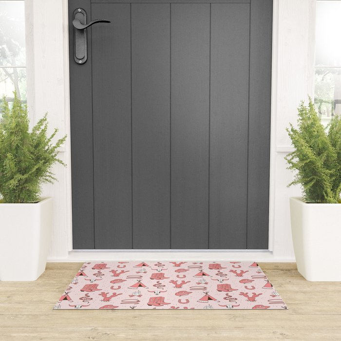 Cute Cowgirl Pattern, Cowboy Print in Blush Pink Welcome Mat Gallery Image 3