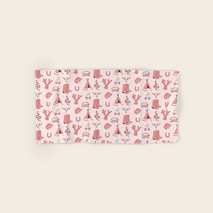 Cute Cowgirl Pattern, Cowboy Print in Blush Pink Bath Towel Gallery Image 1