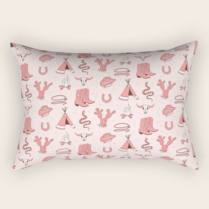 Cute Cowgirl Pattern, Cowboy Print in Blush Pink Rectangular Pillow Gallery Image 1