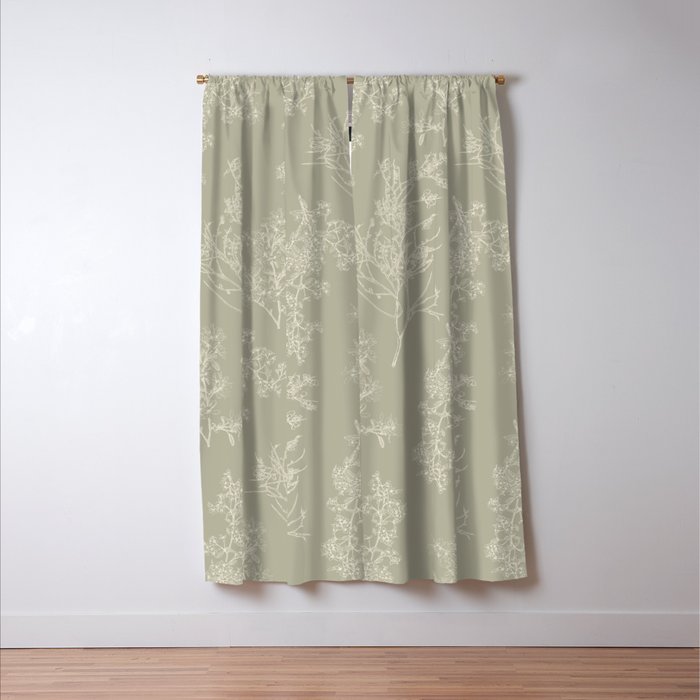 Botanical Cottage Floral Pattern in Muted Sage Window Curtain Gallery Image 3