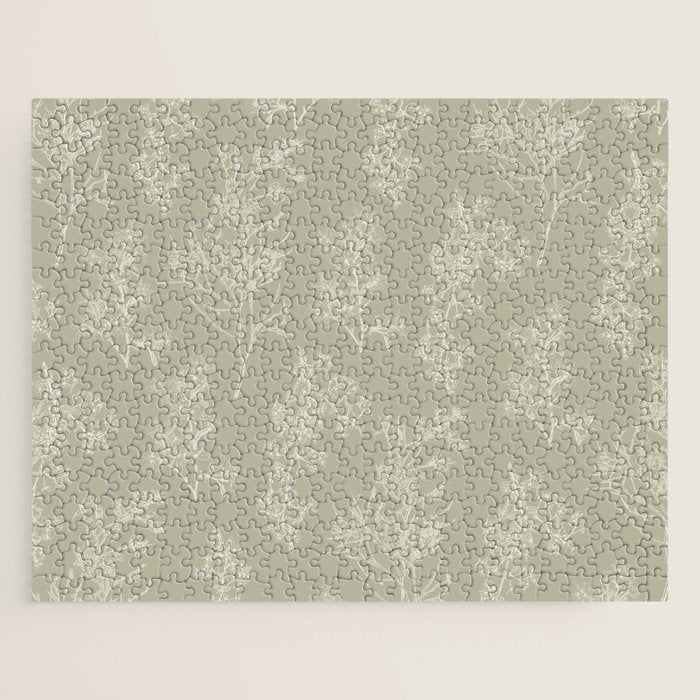Botanical Cottage Floral Pattern in Muted Sage Jigsaw Puzzle Gallery Image 1