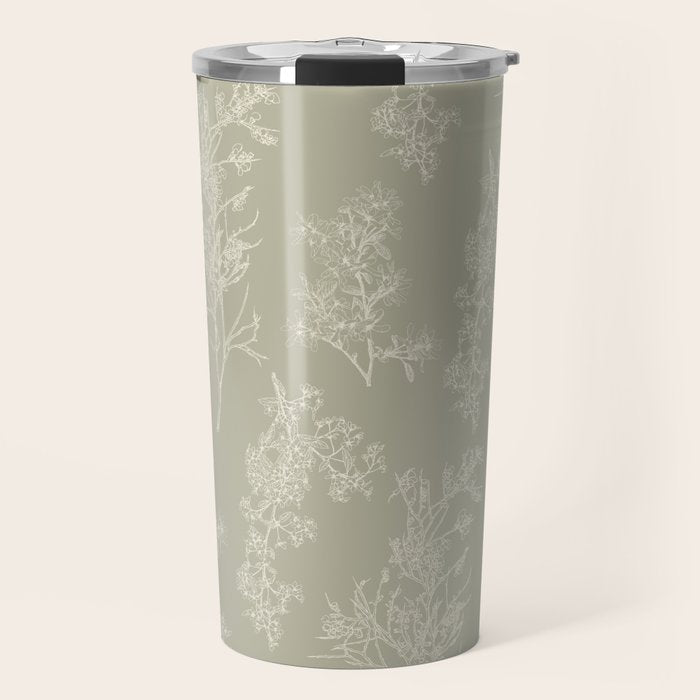 Botanical Cottage Floral Pattern in Muted Sage Travel Mug Gallery Image 1