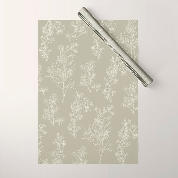 Botanical Cottage Floral Pattern in Muted Sage Wrapping Paper Gallery Image 1