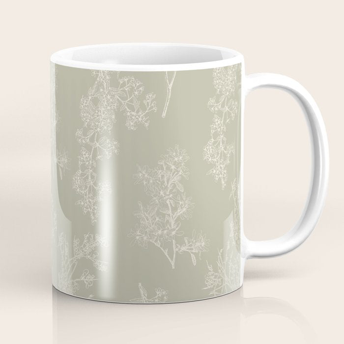 Botanical Cottage Floral Pattern in Muted Sage Coffee Mug Gallery Image 1