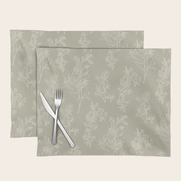Botanical Cottage Floral Pattern in Muted Sage Placemat Gallery Image 1