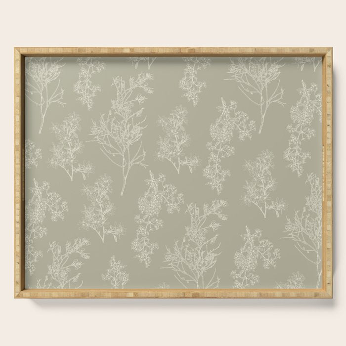 Botanical Cottage Floral Pattern in Muted Sage Serving Tray Gallery Image 1