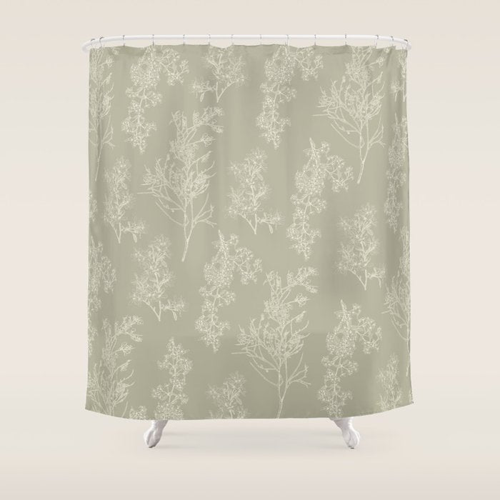 Botanical Cottage Floral Pattern in Muted Sage Shower Curtain Gallery Image 1