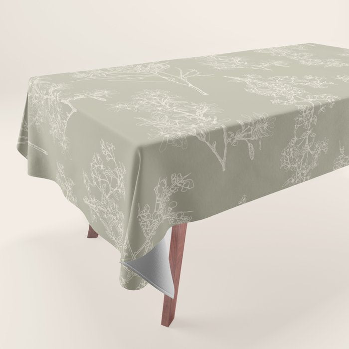 Botanical Cottage Floral Pattern in Muted Sage Tablecloth Gallery Image 1