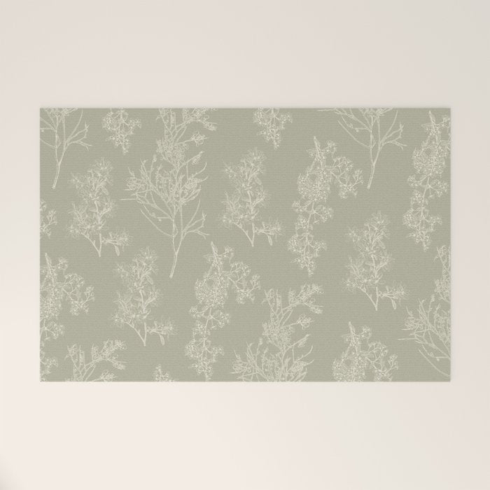 Botanical Cottage Floral Pattern in Muted Sage Welcome Mat Gallery Image 1