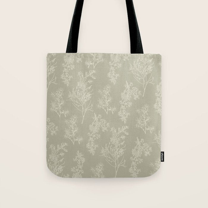 Botanical Cottage Floral Pattern in Muted Sage Tote Bag Gallery Image 1