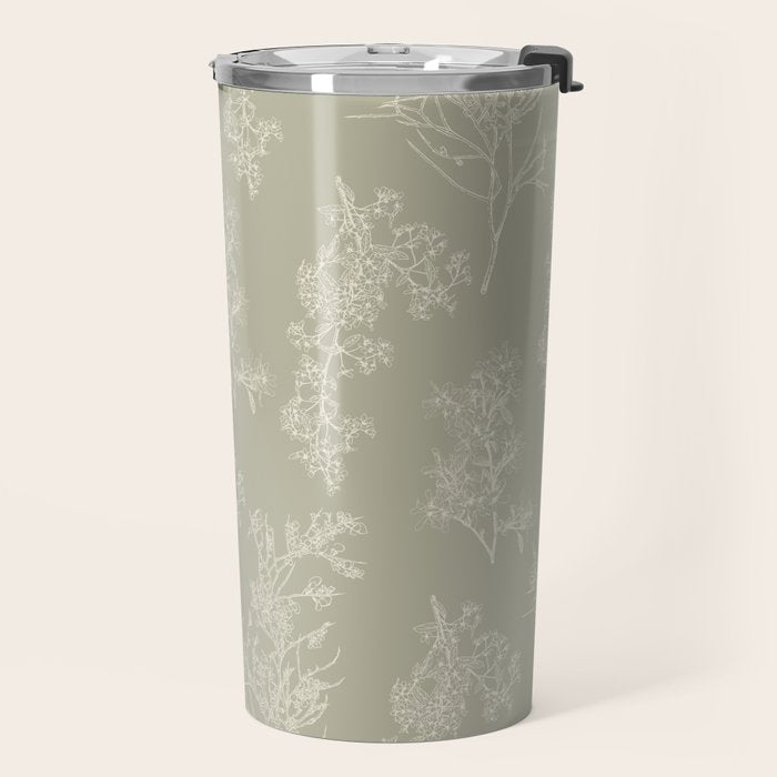 Botanical Cottage Floral Pattern in Muted Sage Travel Mug Gallery Image 2