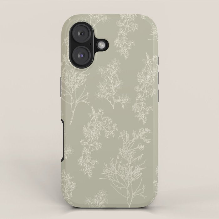 Botanical Cottage Floral Pattern in Muted Sage iPhone Case Gallery Image 1