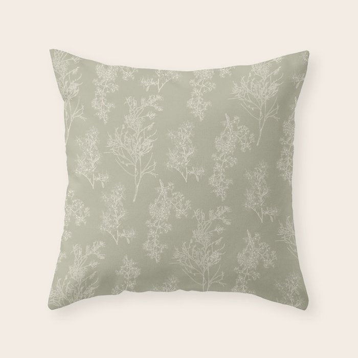 Botanical Cottage Floral Pattern in Muted Sage Throw Pillow Gallery Image 6