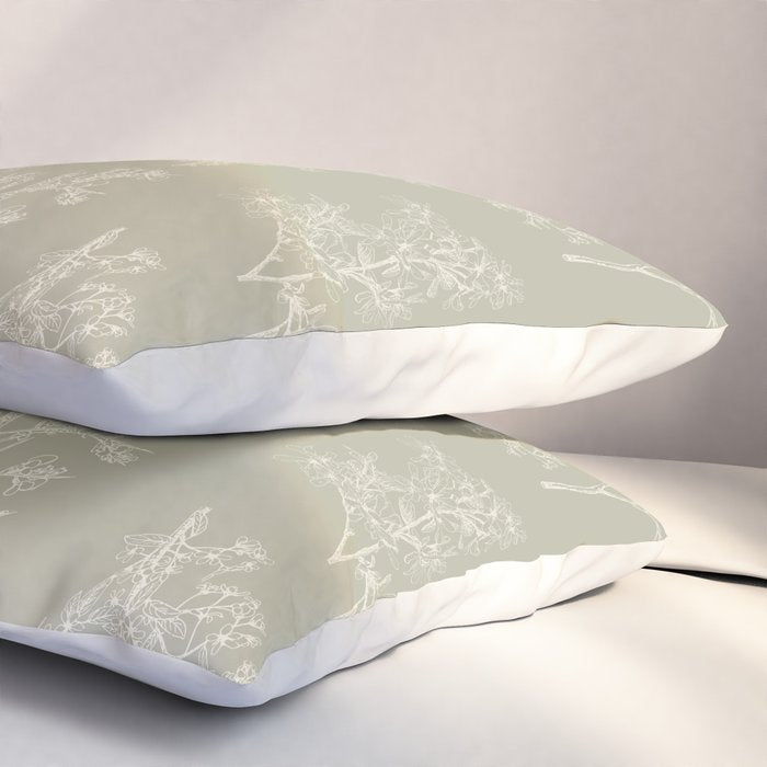 Botanical Cottage Floral Pattern in Muted Sage Pillow Sham Gallery Image 3