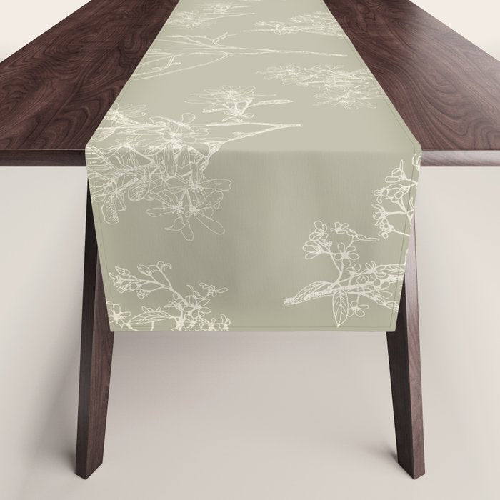 Botanical Cottage Floral Pattern in Muted Sage Table Runner Gallery Image 1