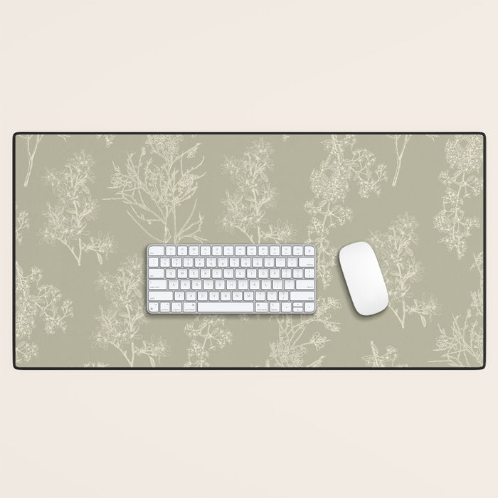 Botanical Cottage Floral Pattern in Muted Sage Desk Mat Gallery Image 1