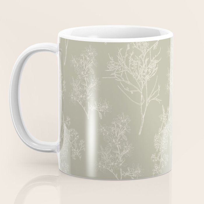 Botanical Cottage Floral Pattern in Muted Sage Coffee Mug Gallery Image 3