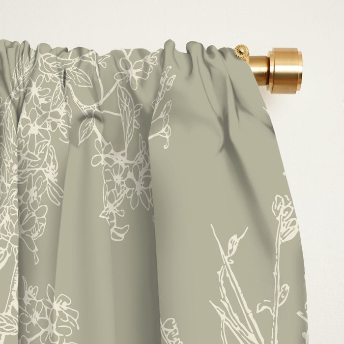 Botanical Cottage Floral Pattern in Muted Sage Window Curtain Gallery Image 2