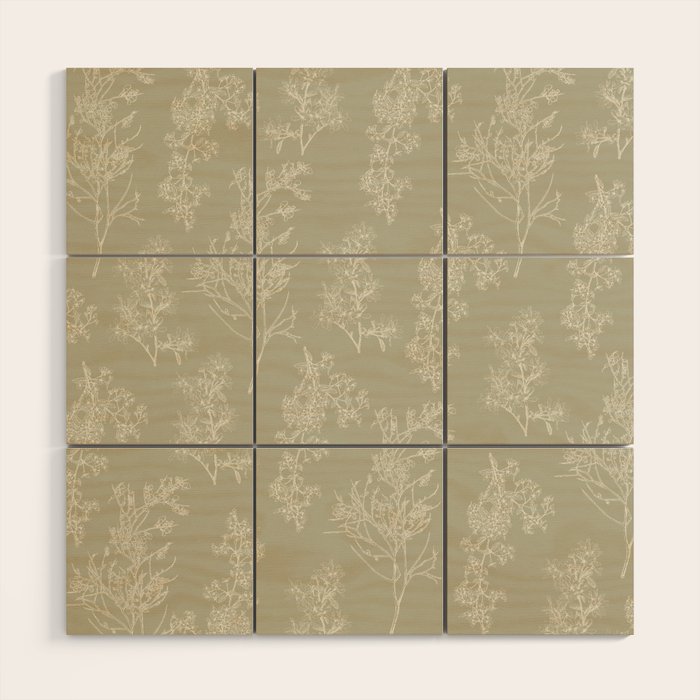 Botanical Cottage Floral Pattern in Muted Sage Wood Wall Art Gallery Image 1