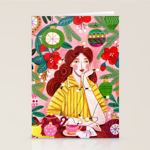 Midcentury Festive Christmas Woman Stationery Card Gallery Image 1