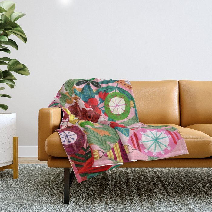 Midcentury Festive Christmas Woman Throw Blanket Gallery Image 1