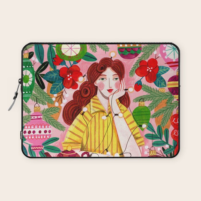 Midcentury Festive Christmas Woman Laptop Sleeve Gallery Image 1