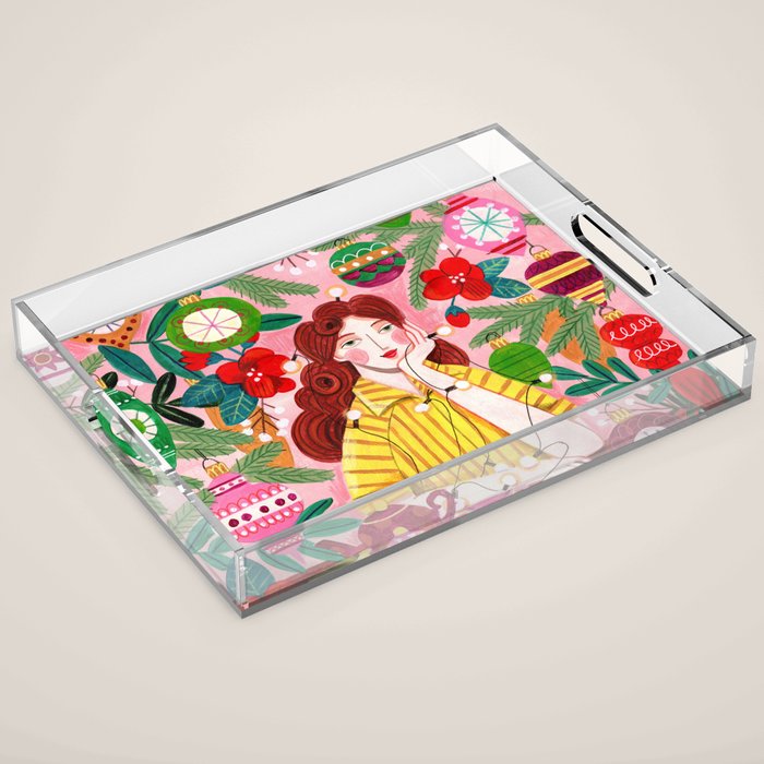Midcentury Festive Christmas Woman Acrylic Tray Gallery Image 1