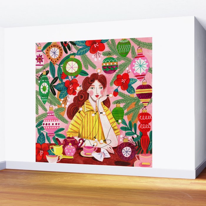 Midcentury Festive Christmas Woman Wall Mural Gallery Image 2
