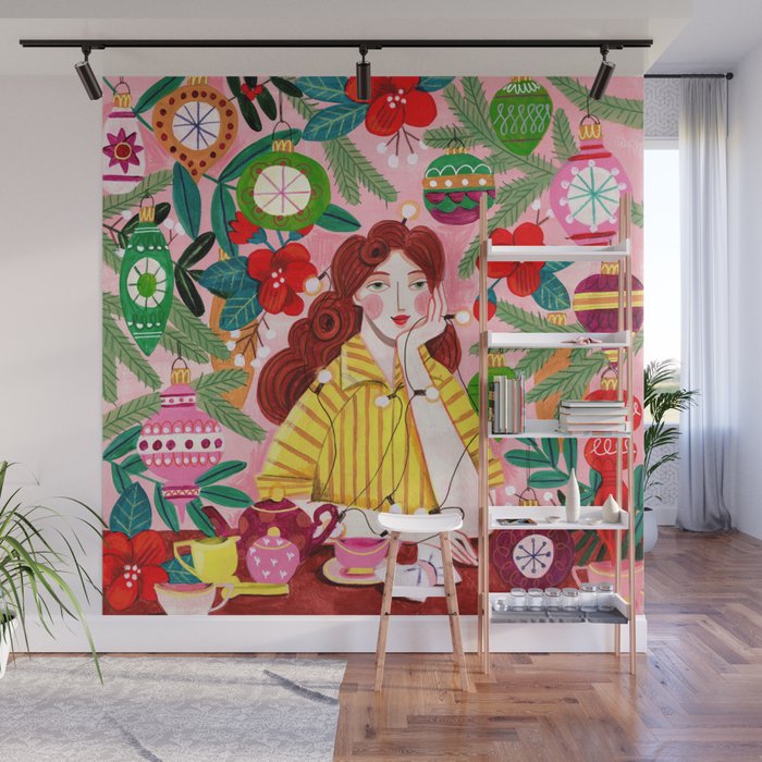 Midcentury Festive Christmas Woman Wall Mural Gallery Image 1